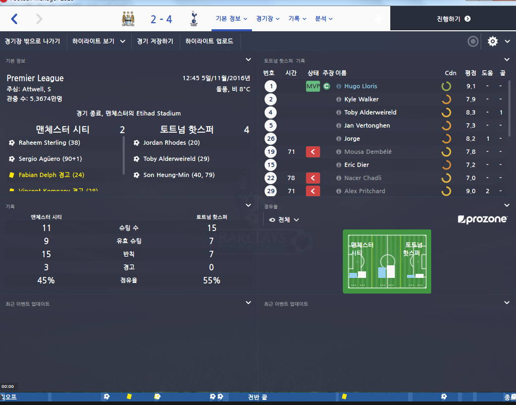 [FM16] 맨체스터 시티vs토트넘(feat손흥민) | 인스티즈